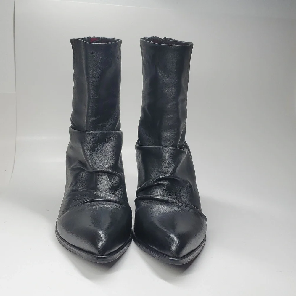 Pierfrancesco Vincenti Black Leather Italian Ankle Boots Block Heel 40